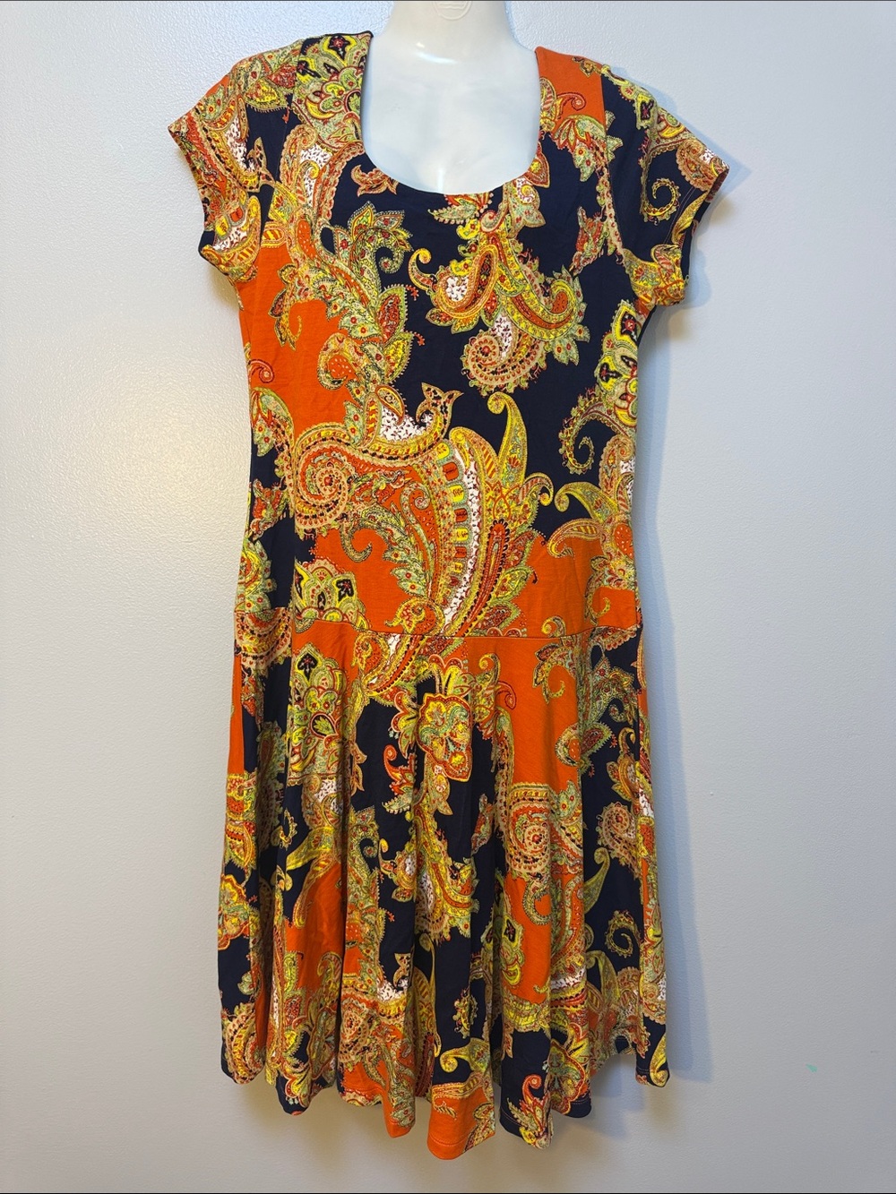 LAUREN Ralph Lauren Orange and Black Paisley Fit-and-Flare Dress